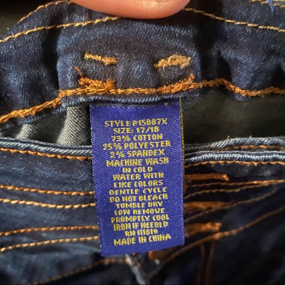 Stretchy Dark denim Distress straight legged jeans - Picture 2 of 5